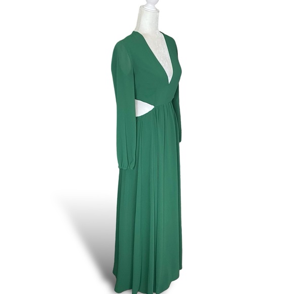 Forever 21 Dark Green Chiffon Plunge Cut Out Maxi Long Dress Size S - Picture 7 of 10